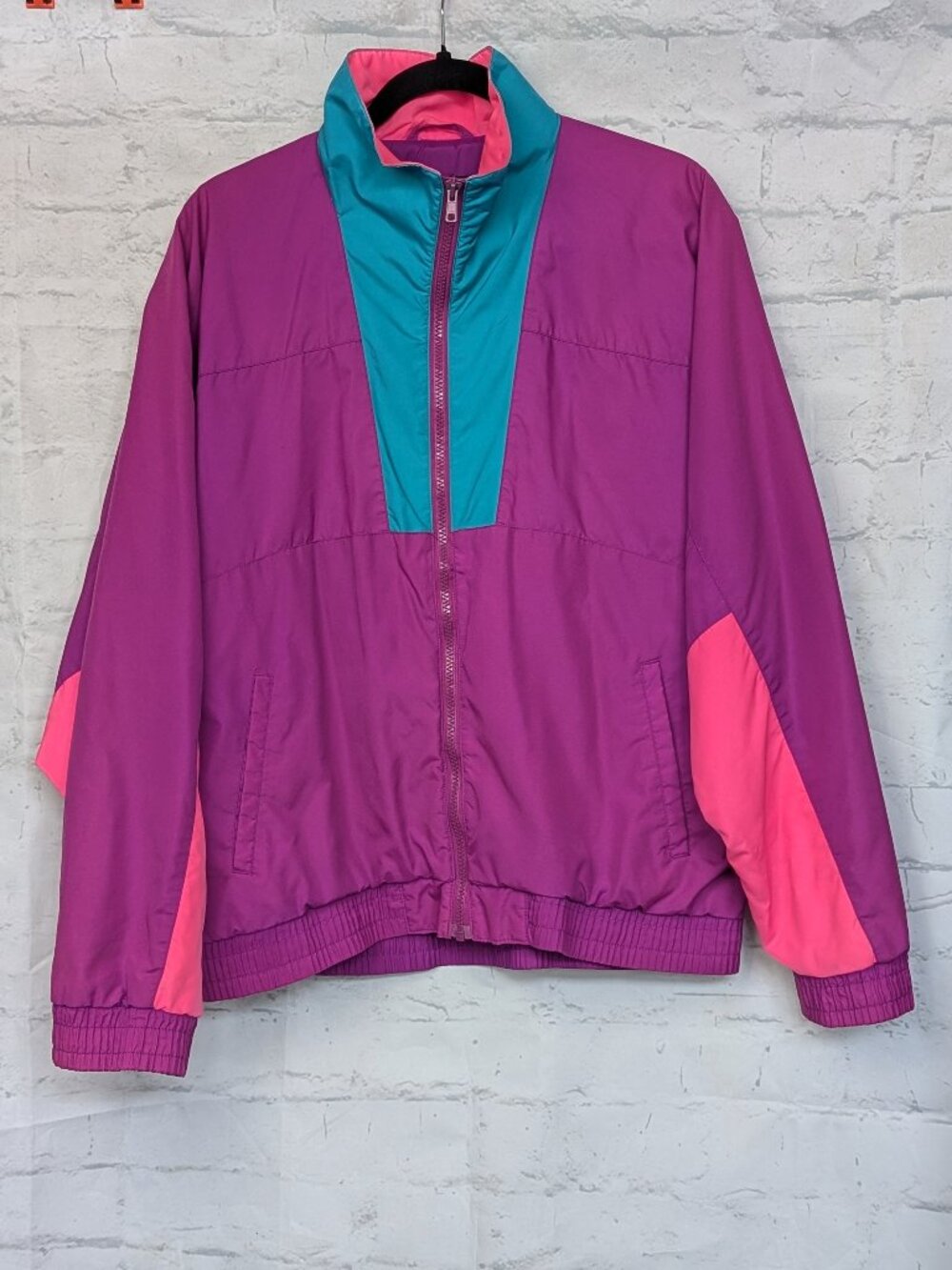 Vintage 90s Black Ice Colorblock Windbreaker Jacket Pink Purple Men L Unisex XL